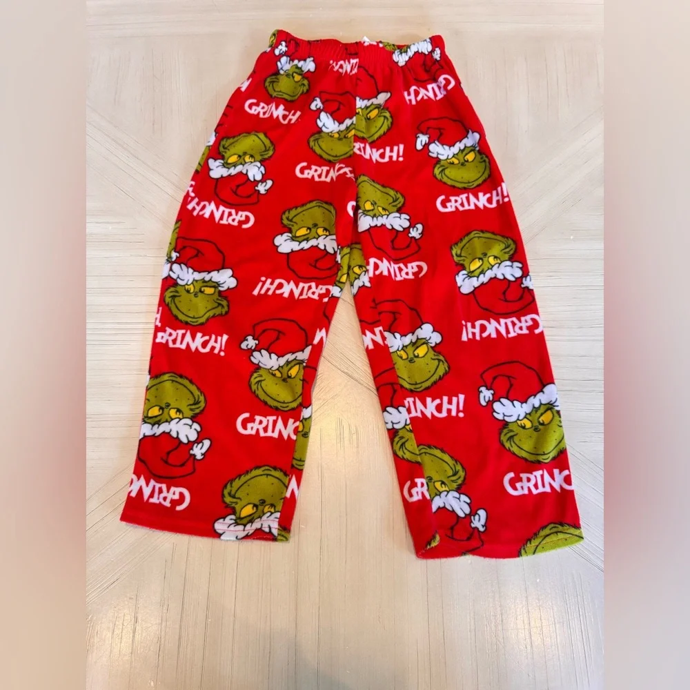 Kids The Grinch Santa Hat 2-Piece Fleece Pajama Set – Size 5T